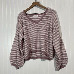 MOD On Trend Pink White Balloon Sleeve Sweater Women’s Small Cottagecore Knit